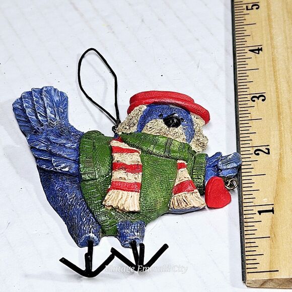 Vtg Resin Bluebird Blue Bird Blue Jay Holding Heart Christmas Tree Ornament 3" - Picture 4 of 8
